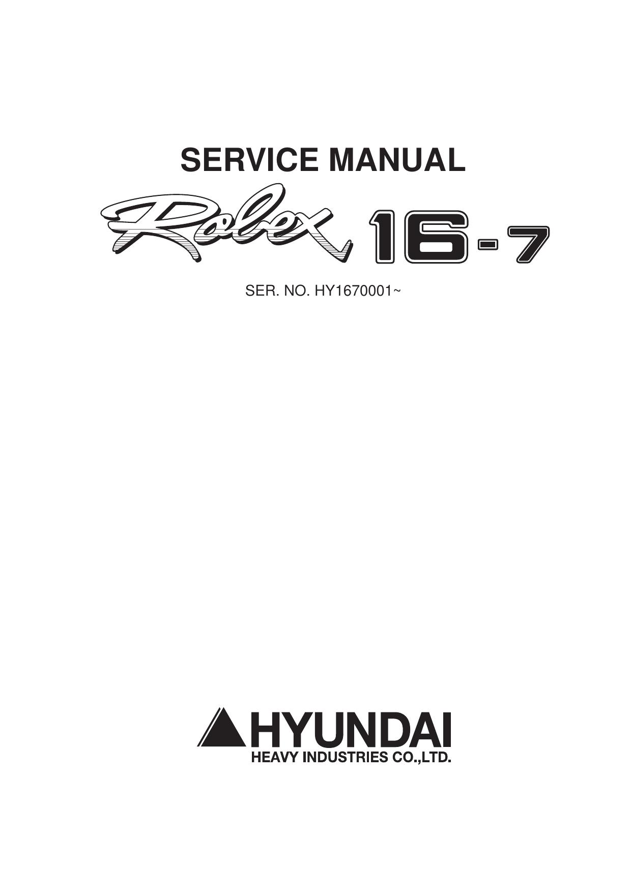 R16-7 HYUNDAI ROBEX 16-7, R16-7 MINI Excavator Service Repair Manual